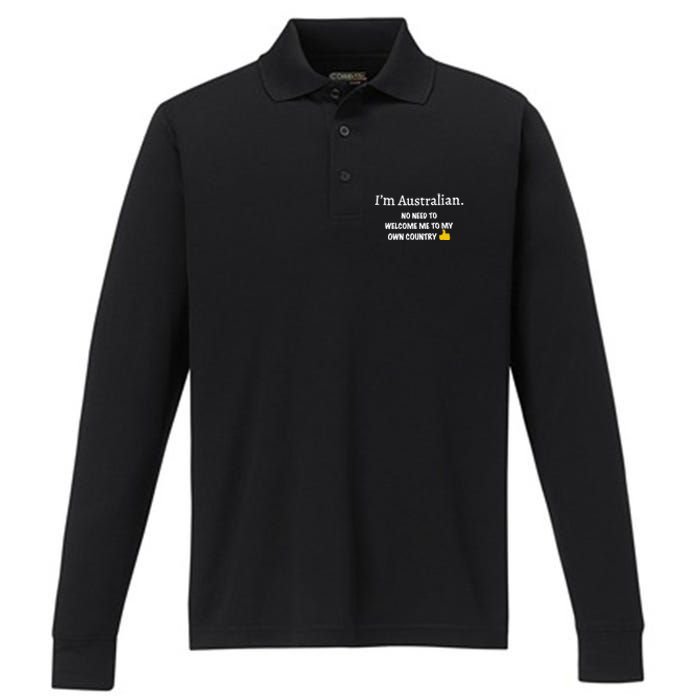 IM Australian No Need To Welcome Me To My Own Country Performance Long Sleeve Polo