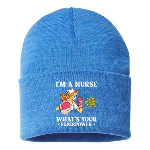 Im A Nurse Whats Your Superpower Funny Medical Cute Gift Sustainable Knit Beanie