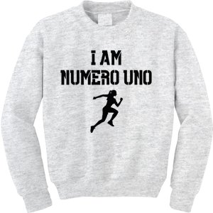 I Am Numero Uno Cardio Strong Female Bodybuilder Running Kids Sweatshirt