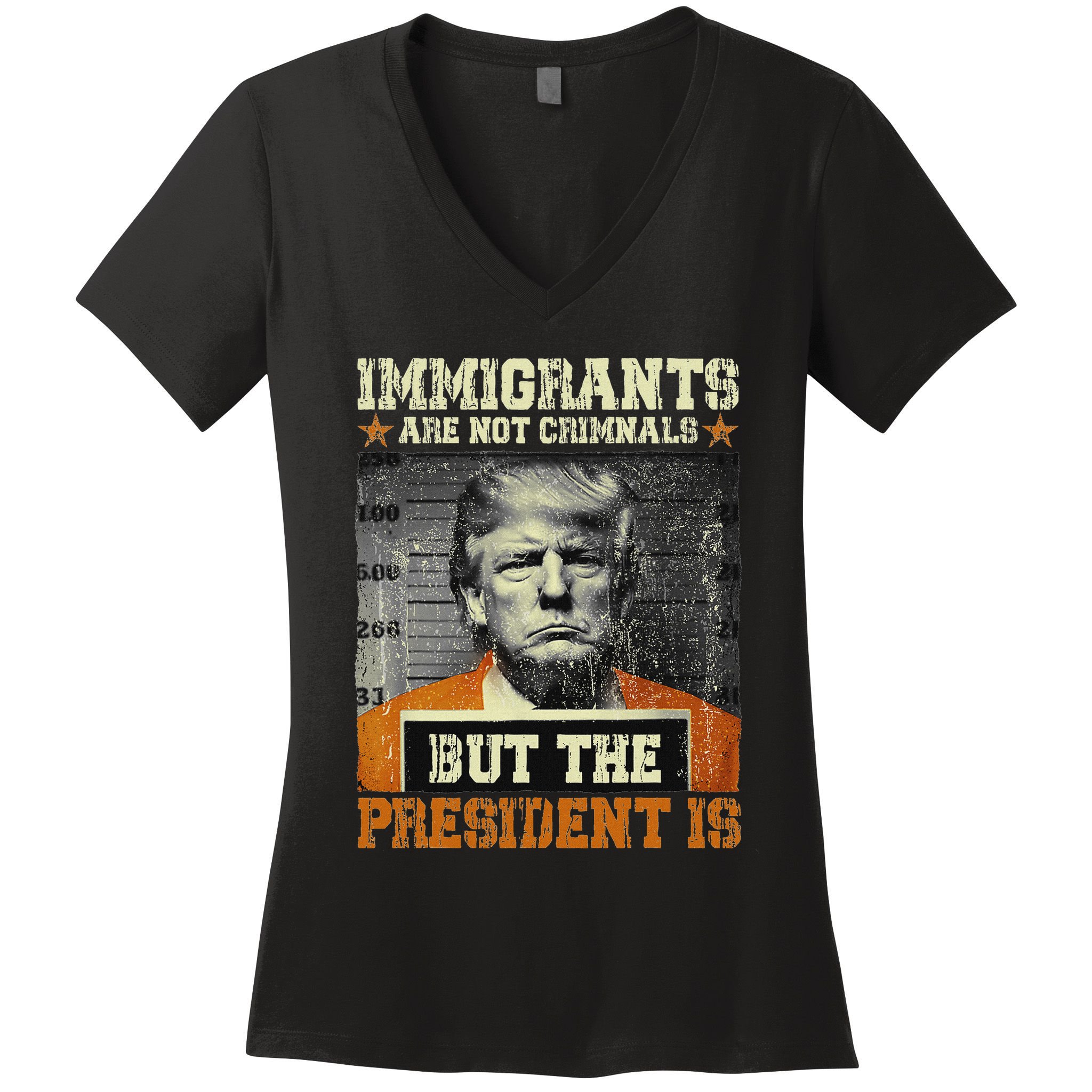 Immigrants Are Not Criminals But The President Is Funny Women's V-Neck T-Shirt