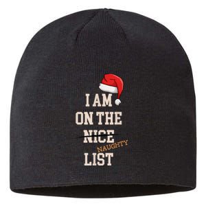 I Am On The Nice Naughty List Funny Santa Hat Xmas Sustainable Beanie