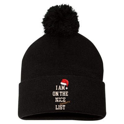 I Am On The Nice Naughty List Funny Santa Hat Xmas Pom Pom 12in Knit Beanie