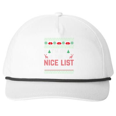 I Am On The Nice List Of Santa Christmas Ugly Sweater Graphic Snapback Five-Panel Rope Hat