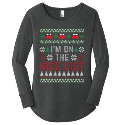 I Am On The Nice List Of Santa Christmas Ugly Sweater Graphic Women's Perfect Tri Tunic Long Sleeve Shirt