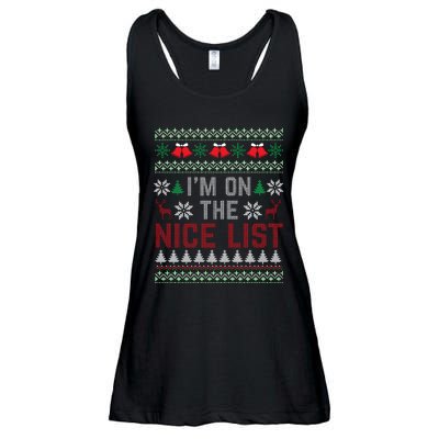 I Am On The Nice List Of Santa Christmas Ugly Sweater Graphic Ladies Essential Flowy Tank