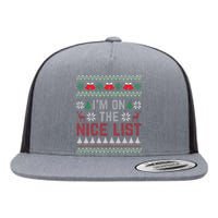 I Am On The Nice List Of Santa Christmas Ugly Sweater Graphic Flat Bill Trucker Hat