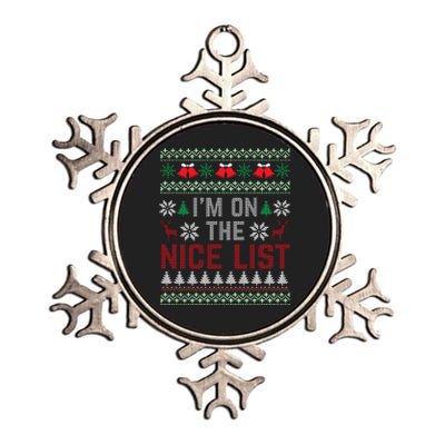 I Am On The Nice List Of Santa Christmas Ugly Sweater Graphic Metallic Star Ornament