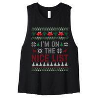 I Am On The Nice List Of Santa Christmas Ugly Sweater Graphic Women's Racerback Cropped Tank