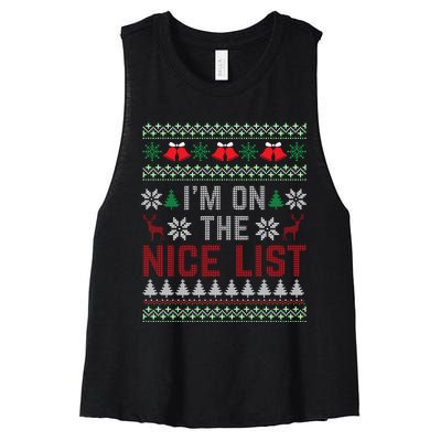 I Am On The Nice List Of Santa Christmas Ugly Sweater Graphic Women's Racerback Cropped Tank