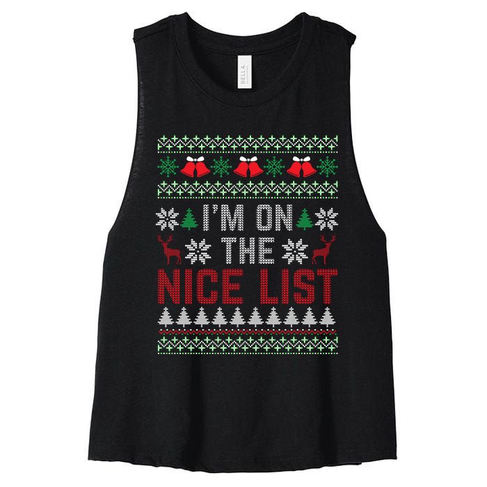 I Am On The Nice List Of Santa Christmas Ugly Sweater Graphic Women's Racerback Cropped Tank