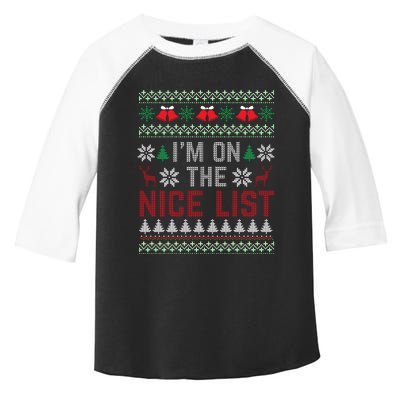 I Am On The Nice List Of Santa Christmas Ugly Sweater Graphic Toddler Fine Jersey T-Shirt