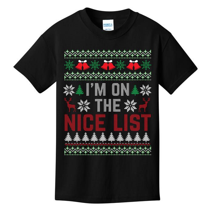 I Am On The Nice List Of Santa Christmas Ugly Sweater Graphic Kids T-Shirt