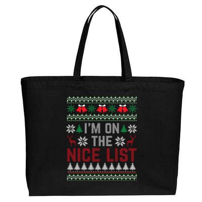 I Am On The Nice List Of Santa Christmas Ugly Sweater Graphic Cotton Canvas Jumbo Tote