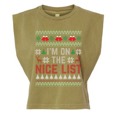 I Am On The Nice List Of Santa Christmas Ugly Sweater Graphic Garment-Dyed Women's Muscle Tee