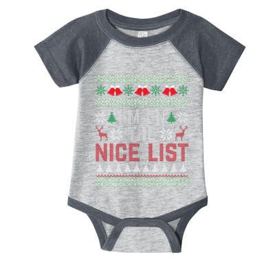 I Am On The Nice List Of Santa Christmas Ugly Sweater Graphic Infant Baby Jersey Bodysuit