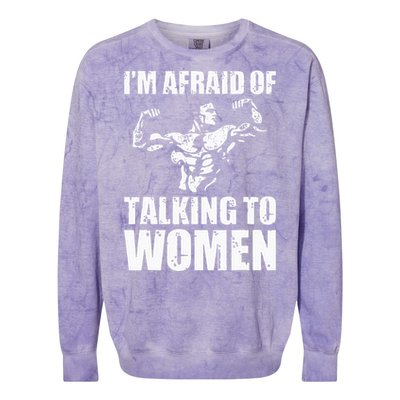 Im Afraid Of Talking To Women Satirical Workout Colorblast Crewneck Sweatshirt