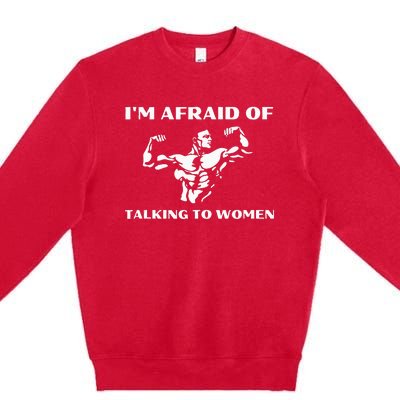 Im Afraid Of Talking To Women Satirical Workout Premium Crewneck Sweatshirt