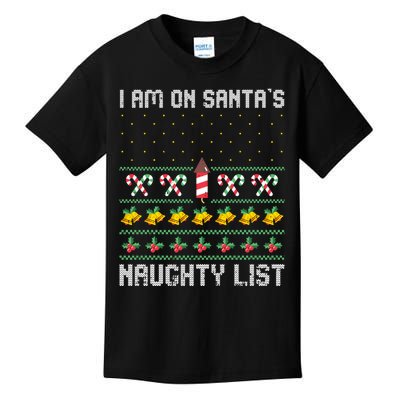 I Am On Santas Naughty List Christmas Pajama Funny Ugly Xmas Kids T-Shirt