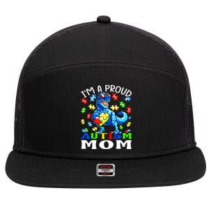 I'm A Proud Autism Mom Dinosaur Meaningful Gift 7 Panel Mesh Trucker Snapback Hat