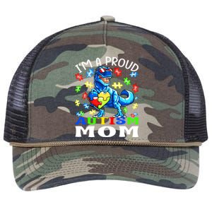 I'm A Proud Autism Mom Dinosaur Meaningful Gift Retro Rope Trucker Hat Cap