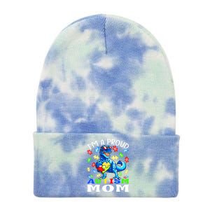 I'm A Proud Autism Mom Dinosaur Meaningful Gift Tie Dye 12in Knit Beanie