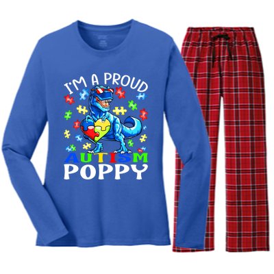 I'm A Proud Autism Poppy Dinosaur Gift Women's Long Sleeve Flannel Pajama Set 