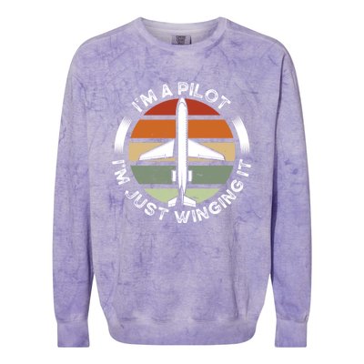 I'm A Pilot I'm Just Winging It Aviation Airline Pilot Colorblast Crewneck Sweatshirt