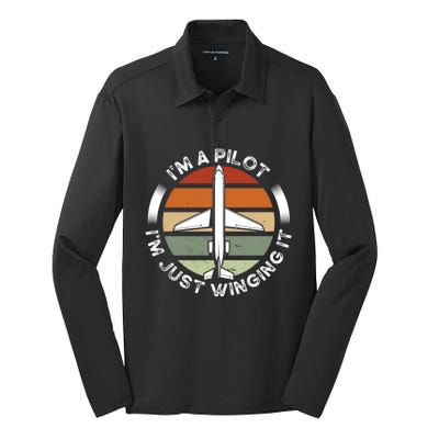 I'm A Pilot I'm Just Winging It Aviation Airline Pilot Silk Touch Performance Long Sleeve Polo