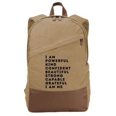 I Am Powerful Kind Confident Beautiful Strong Capable Quote Cotton Canvas Backpack