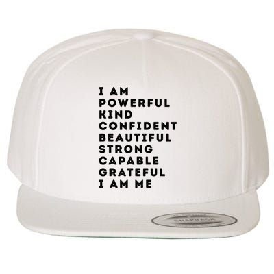 I Am Powerful Kind Confident Beautiful Strong Capable Quote Wool Snapback Cap