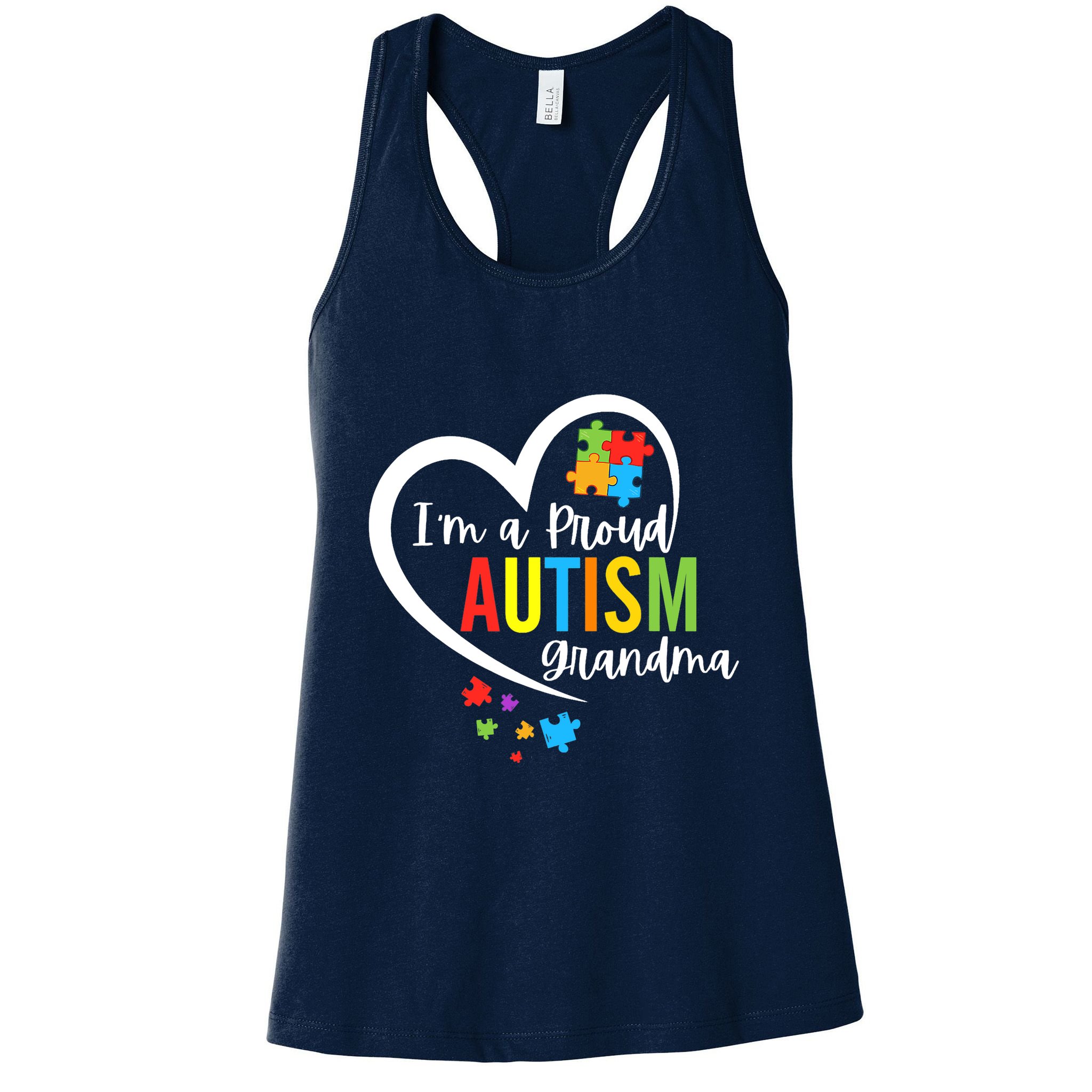 I'm A Proud Grandma Love Heart Autism Awareness Puzzle Womens Tank Top