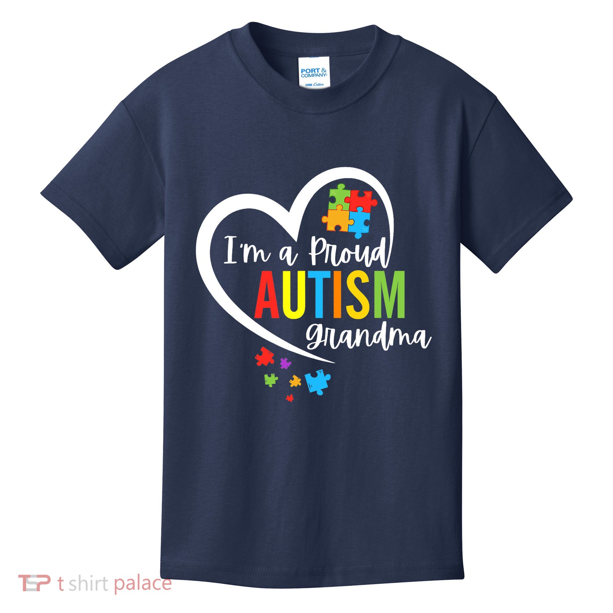 I'm A Proud Grandma Love Heart Autism Awareness Puzzle Kids T-Shirt