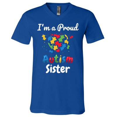 IM A Proud Autism Sister Heart Funny Gift Great Gift V-Neck T-Shirt