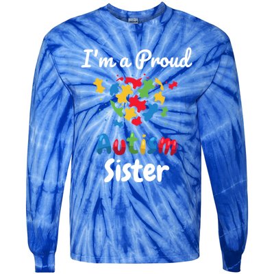 IM A Proud Autism Sister Heart Funny Gift Great Gift Tie-Dye Long Sleeve Shirt