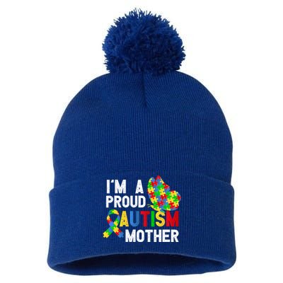 I'am A Proud Autism Mother Of A Warrior Gift Pom Pom 12in Knit Beanie