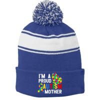 I'am A Proud Autism Mother Of A Warrior Gift Stripe Pom Pom Beanie