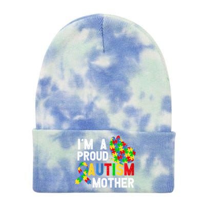 I'am A Proud Autism Mother Of A Warrior Gift Tie Dye 12in Knit Beanie