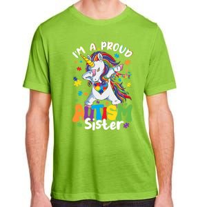 IM A Proud Sister Dabbing Unicorn Autism Awareness Puzzle Gift Adult ChromaSoft Performance T-Shirt