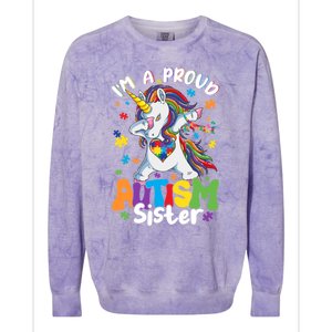 IM A Proud Sister Dabbing Unicorn Autism Awareness Puzzle Gift Colorblast Crewneck Sweatshirt