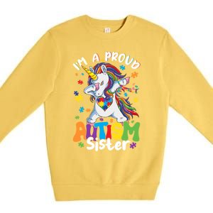 IM A Proud Sister Dabbing Unicorn Autism Awareness Puzzle Gift Premium Crewneck Sweatshirt