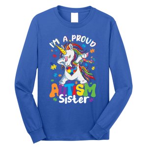 IM A Proud Sister Dabbing Unicorn Autism Awareness Puzzle Gift Long Sleeve Shirt