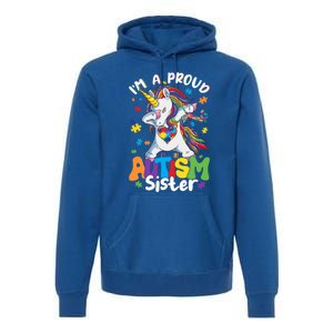 IM A Proud Sister Dabbing Unicorn Autism Awareness Puzzle Gift Premium Hoodie