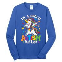 IM A Proud Sister Dabbing Unicorn Autism Awareness Puzzle Gift Tall Long Sleeve T-Shirt