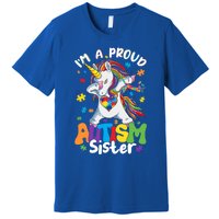 IM A Proud Sister Dabbing Unicorn Autism Awareness Puzzle Gift Premium T-Shirt