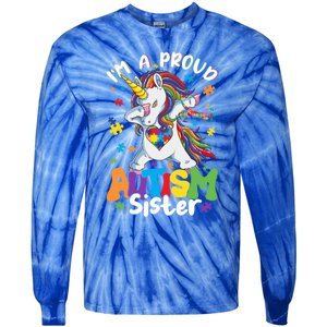 IM A Proud Sister Dabbing Unicorn Autism Awareness Puzzle Gift Tie-Dye Long Sleeve Shirt