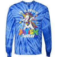 IM A Proud Sister Dabbing Unicorn Autism Awareness Puzzle Gift Tie-Dye Long Sleeve Shirt