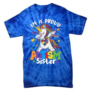 IM A Proud Sister Dabbing Unicorn Autism Awareness Puzzle Gift Tie-Dye T-Shirt