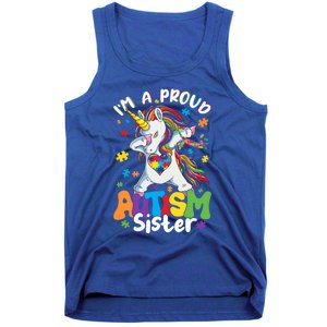 IM A Proud Sister Dabbing Unicorn Autism Awareness Puzzle Gift Tank Top