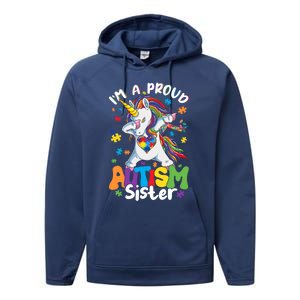 IM A Proud Sister Dabbing Unicorn Autism Awareness Puzzle Gift Performance Fleece Hoodie