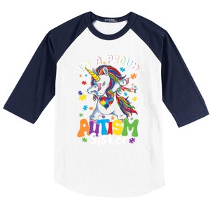 IM A Proud Sister Dabbing Unicorn Autism Awareness Puzzle Gift Baseball Sleeve Shirt